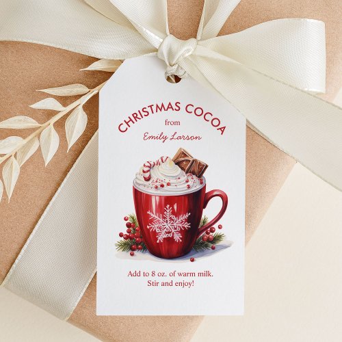 Festive Red Watercolor Hot Cocoa Gift Tags