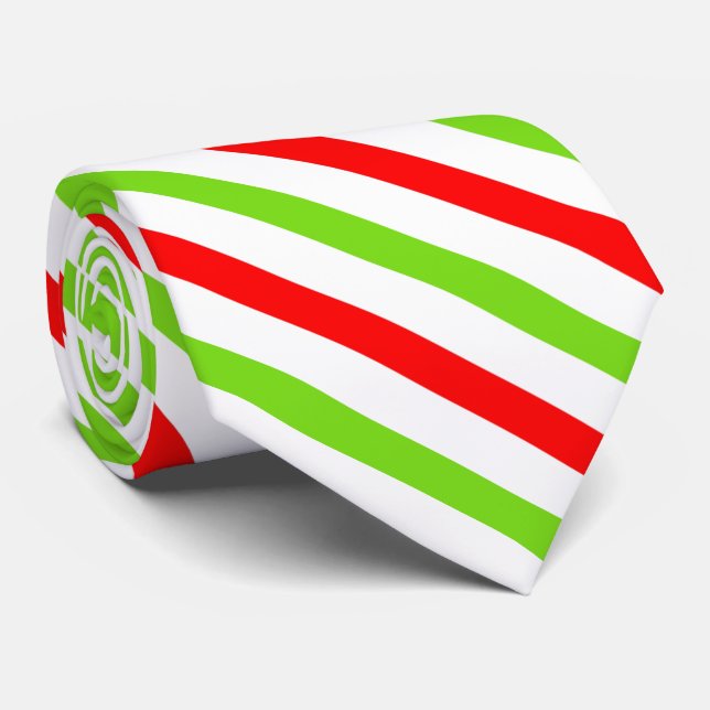 Festive Red White and Green Traditional Stripes Neck Tie (Rolled)