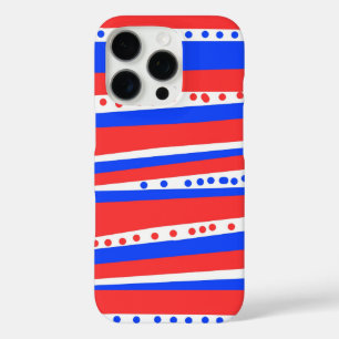 Festive Red White Blue Circles Stripes iPhone 16 Pro Case