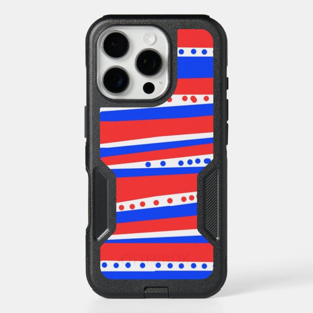 Festive Red White Blue Circles Stripes  Otterbox iPhone Case (Back)