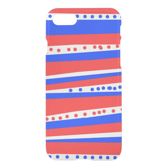 Festive Red White Blue Circles Stripes  Uncommon iPhone Case (Back)