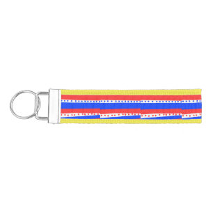 Festive Red White Blue Circles Stripes Wrist Keychain