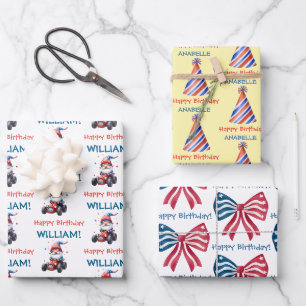 Festive Red White Blue Party Wrapping Paper Sheets