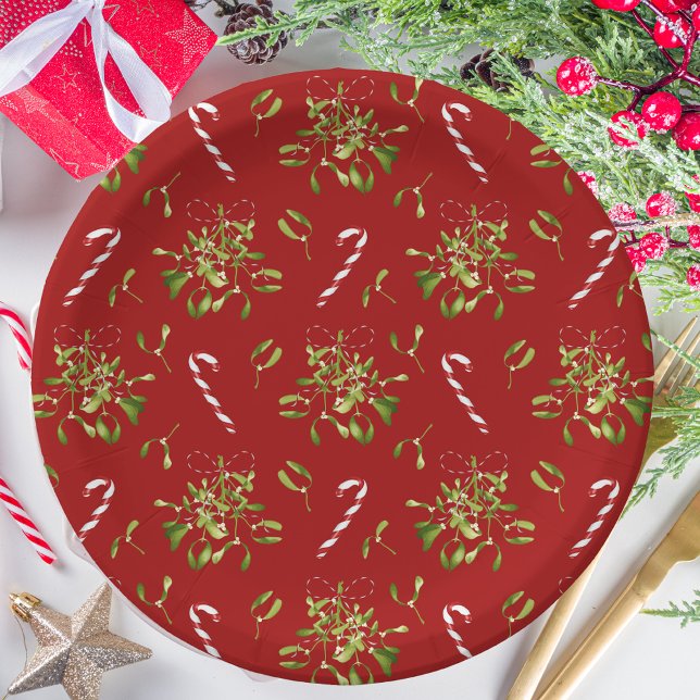 Festive Red & White Botanical Greenery Christmas Paper Plates (Creator Uploaded)