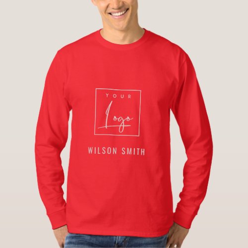 Festive Red White Business Add Your Logo With Name T_Shirt