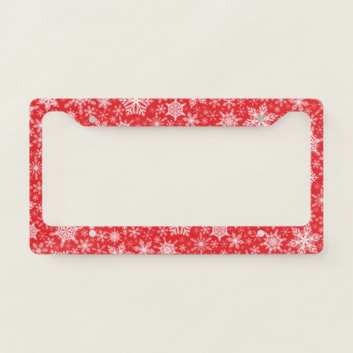 Festive Red White Christmas Snowflakes License Plate Frame