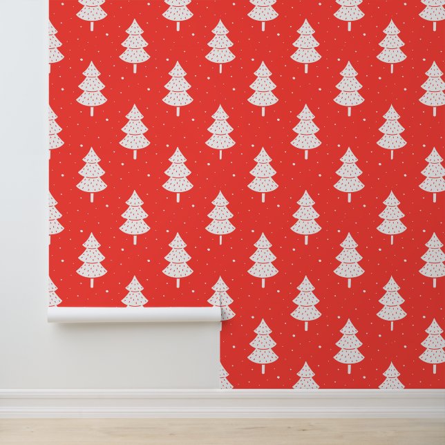 Festive red white Christmas tree pattern tiled  Wallpaper (Application)