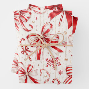 Festive Red & White Coquette Bows Christmas Wrap Wrapping Paper Sheets