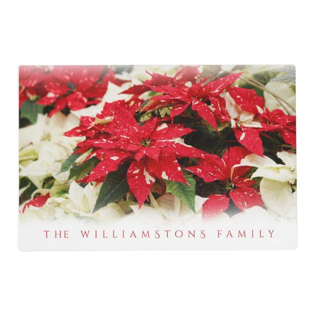 Festive Red White Floral Christmas Poinsettias Placemat (Front)