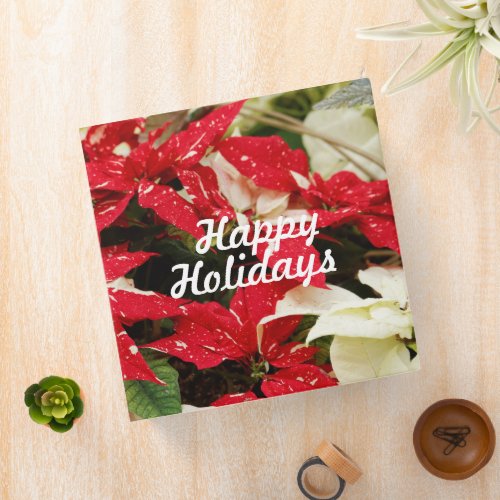 Festive Red White Floral Poinsettia Flowers Binder