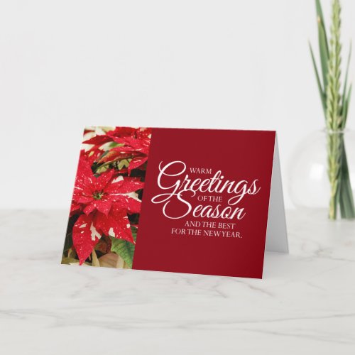 Festive Red White Floral Poinsettia Flowers Holiday Card