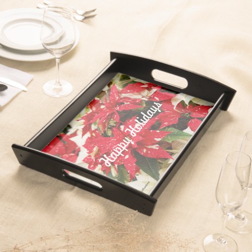 Festive Red White Floral Poinsettia Flowers Serving Tray