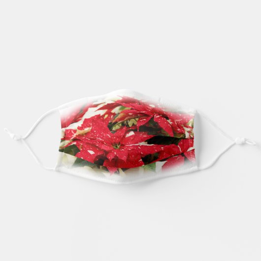 Festive Red White Floral Poinsettias Adult Cloth Face Mask (Front, Unfolded)