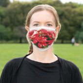 Festive Red White Floral Poinsettias Adult Cloth Face Mask (Outside)