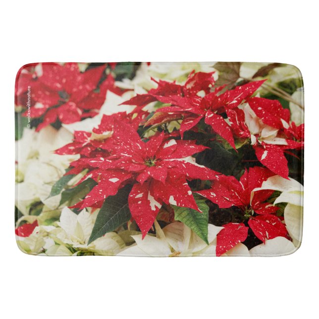 Festive Red White Floral Poinsettias Bathroom Mat (Front)