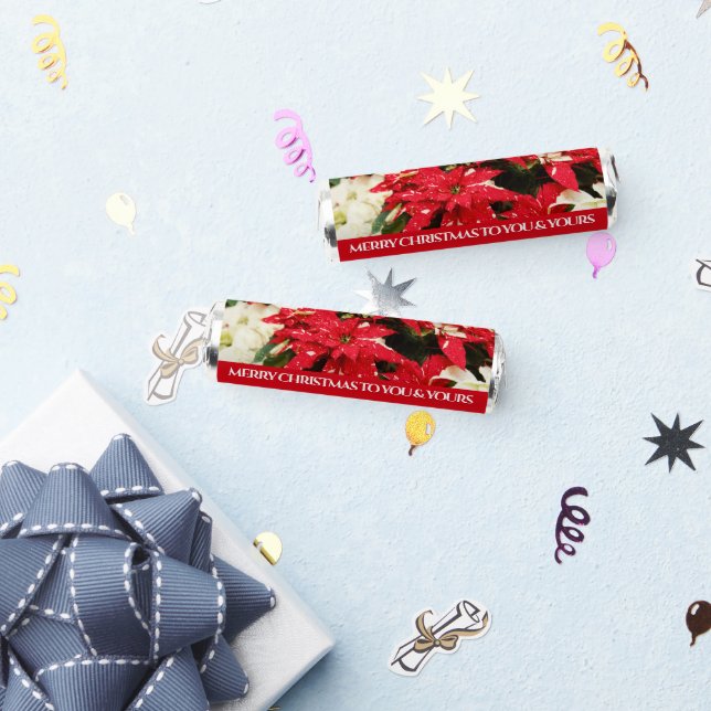 Festive Red White Floral Poinsettias Breath Savers® Mints (Party)