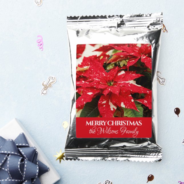 Festive Red White Floral Poinsettias Coffee Drink Mix (Packets)