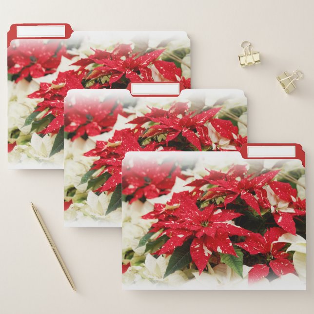 Festive Red White Floral Poinsettias File Folder (Set)