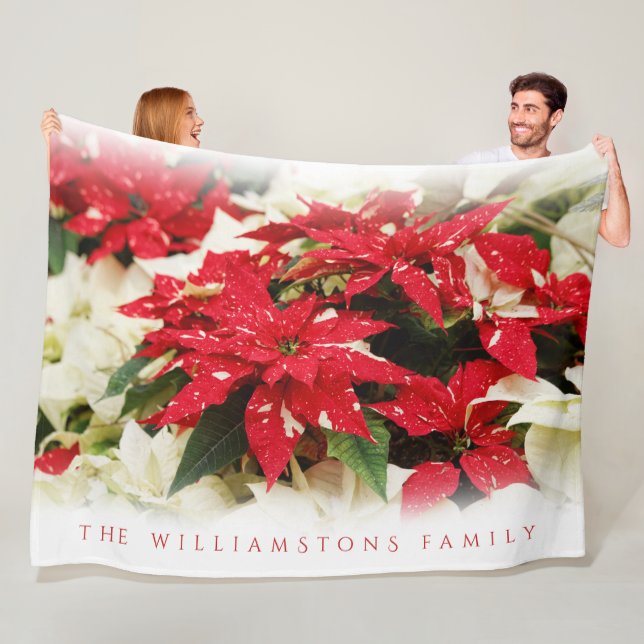 Festive Red White Floral Poinsettias Fleece Blanket (In Situ)