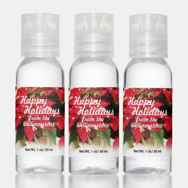 Festive Red White Floral Poinsettias Hand Sanitizer (Set)
