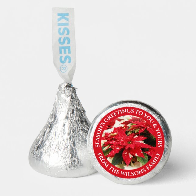 Festive Red White Floral Poinsettias Hershey®'s Kisses® (Front)