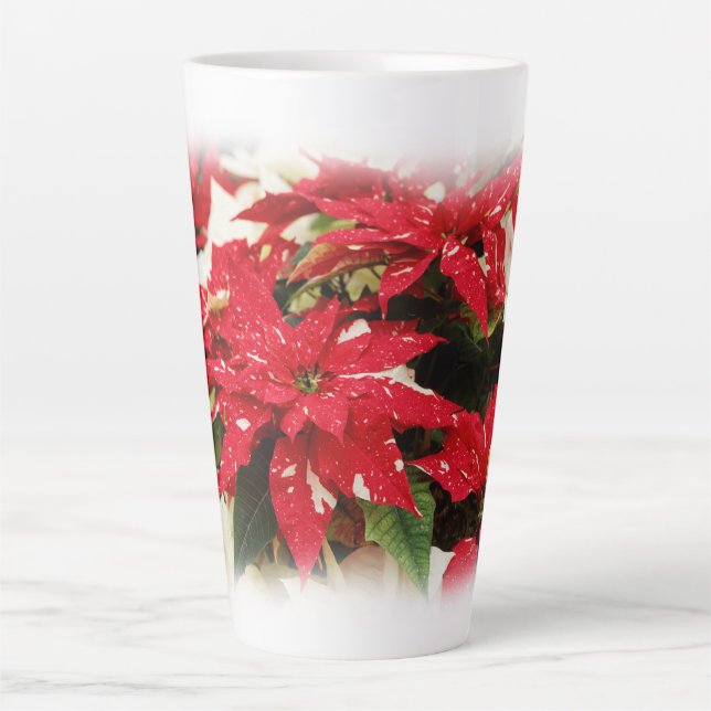 Festive Red White Floral Poinsettias Latte Mug (Front)