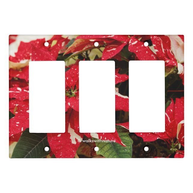 Festive Red White Floral Poinsettias Light Switch Cover (Front)