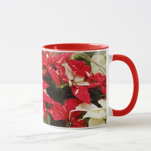 Festive Red White Floral Poinsettias Mug