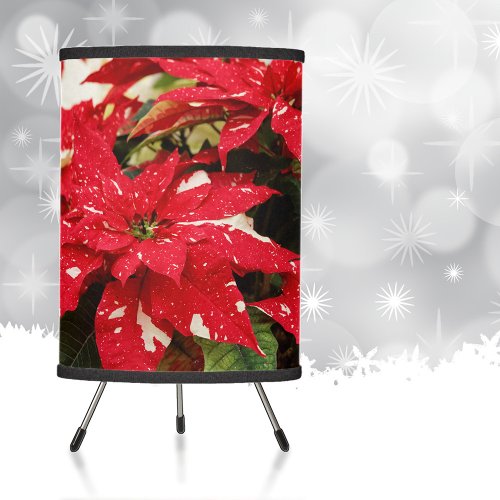 Festive Red White Floral Poinsettias Tripod Lamp