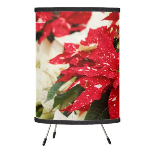 Festive Red White Floral Poinsettias Tripod Lamp (Left)