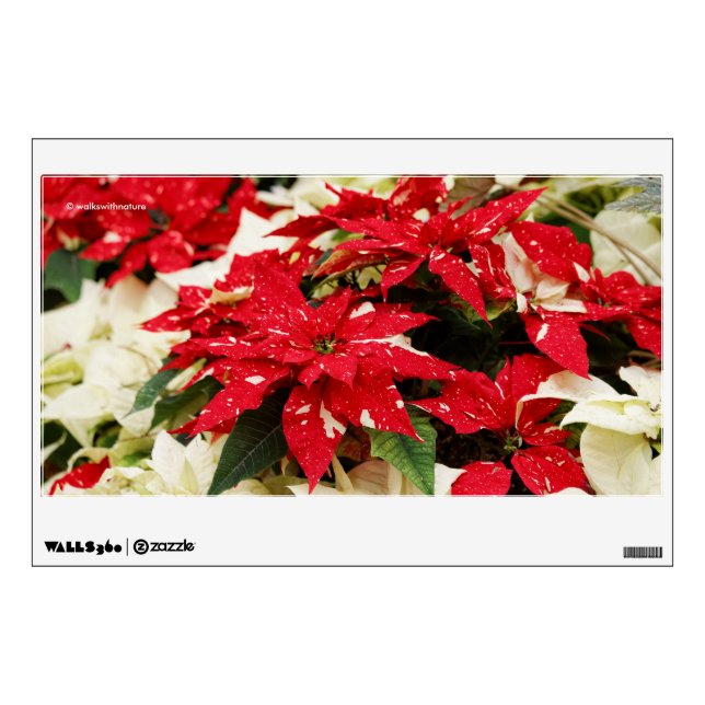 Festive Red White Floral Poinsettias Wall Sticker (Front)
