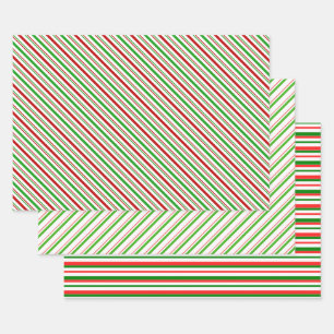 Festive Red, White, Green Christmas Style Patterns Wrapping Paper Sheets