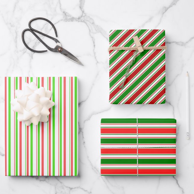 Festive Red, White, Green Christmas Style Patterns Wrapping Paper Sheets (Front)