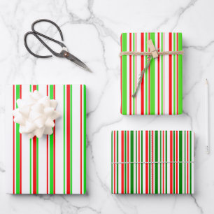 Festive Red, White, Green Christmas Style Patterns Wrapping Paper Sheets