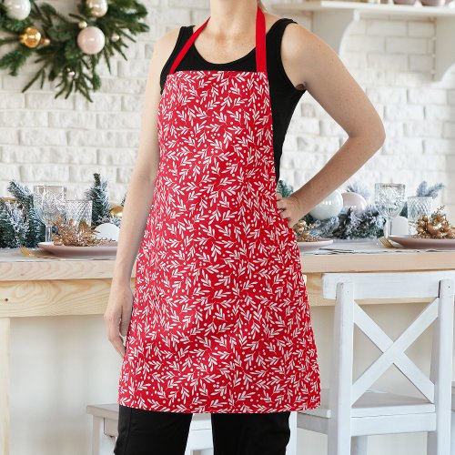 Festive Red  White Holly Berry Pattern Apron