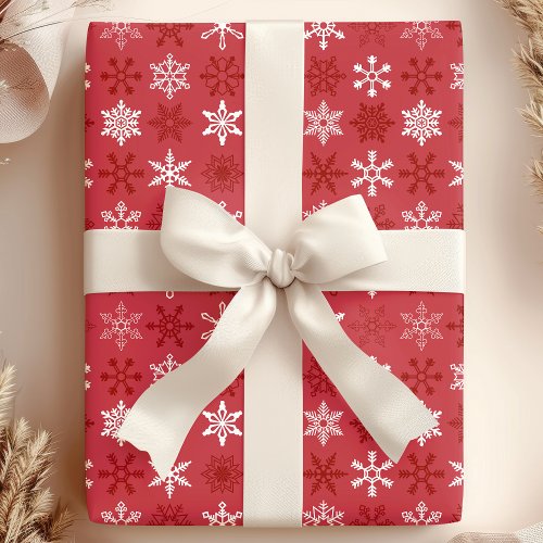 Festive Red  White Snowflake Christmas Wrapping Paper