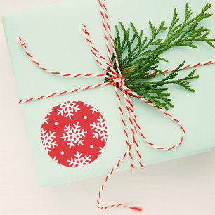 Festive Red White Snowflake Pattern Christmas Classic Round Sticker