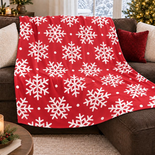 Festive Red White Snowflake Pattern Fleece Blanket (Creator Uploaded)
