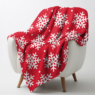 Festive Red White Snowflake Pattern Fleece Blanket