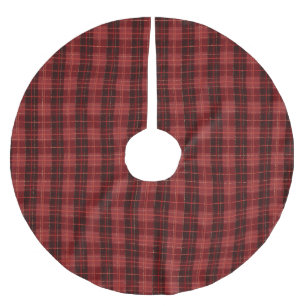 Festive Red Winter Christmas Plaid Pattern Brushed Polyester Tree Skirt