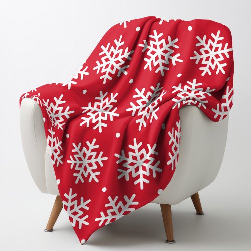 Festive Red Winter Snowflakes Pattern Holiday Fleece Blanket