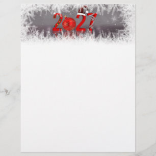 Festive Red Xmas New Year 2027 Stationery Paper