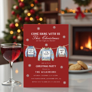 Festive Red xmas Sweater Christmas Party Invitation