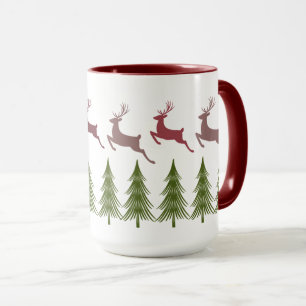 Festive Reindeer and Pine Tree Christmas Mug