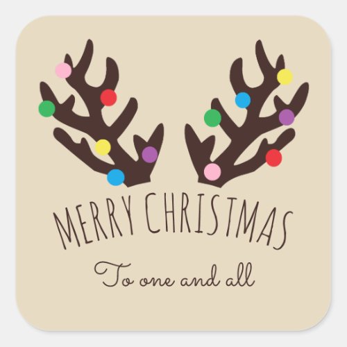 Festive Reindeer Antlers Christmas Square Sticker