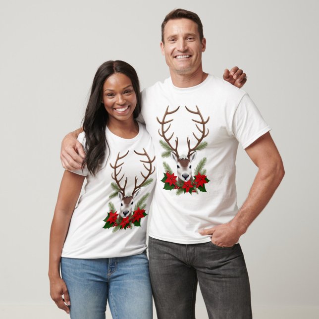 Festive Reindeer Antlers Christmas  T-Shirt ("Match your merry with these reindeer tees")