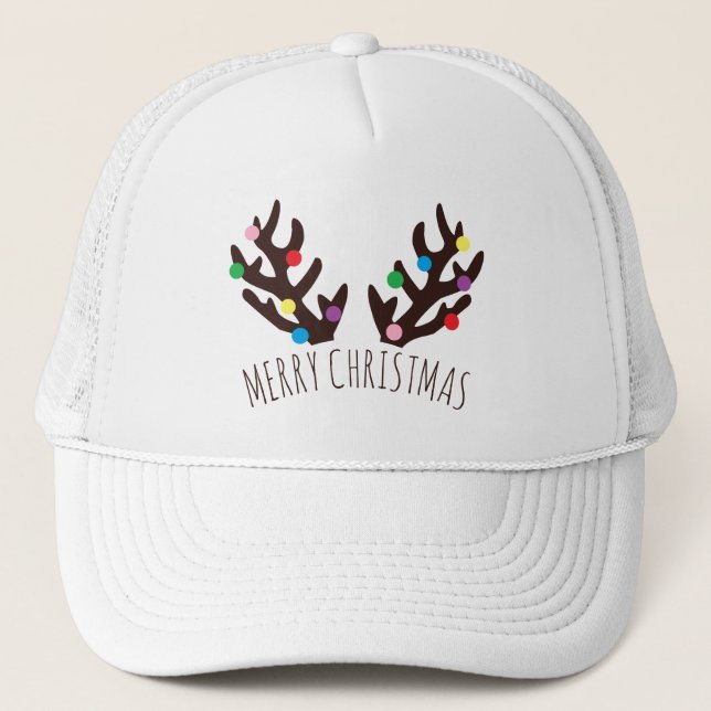 Festive Reindeer Antlers, Christmas Trucker Hat (Front)
