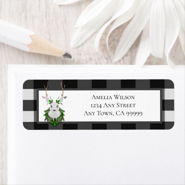 Festive Reindeer Buffalo Plaid Address Label (Insitu)