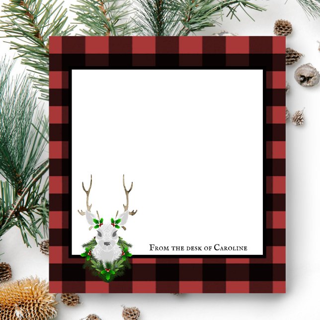 Festive Reindeer Buffalo Plaid Personalized Notepad (Black and Red Festive Reindeer Buffalo Plaid Personalized Notepad)