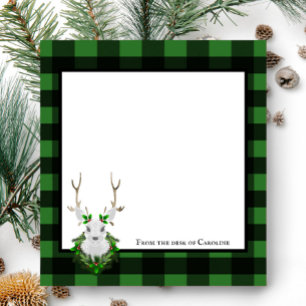Festive Reindeer Buffalo Plaid Personalized Notepad